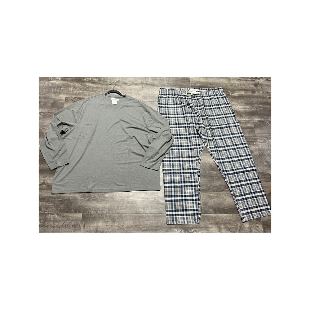 Seventh Avenue Pajama Set Mens 3XL Gray Plaid Long Sleeve 100% Cotton 2pc